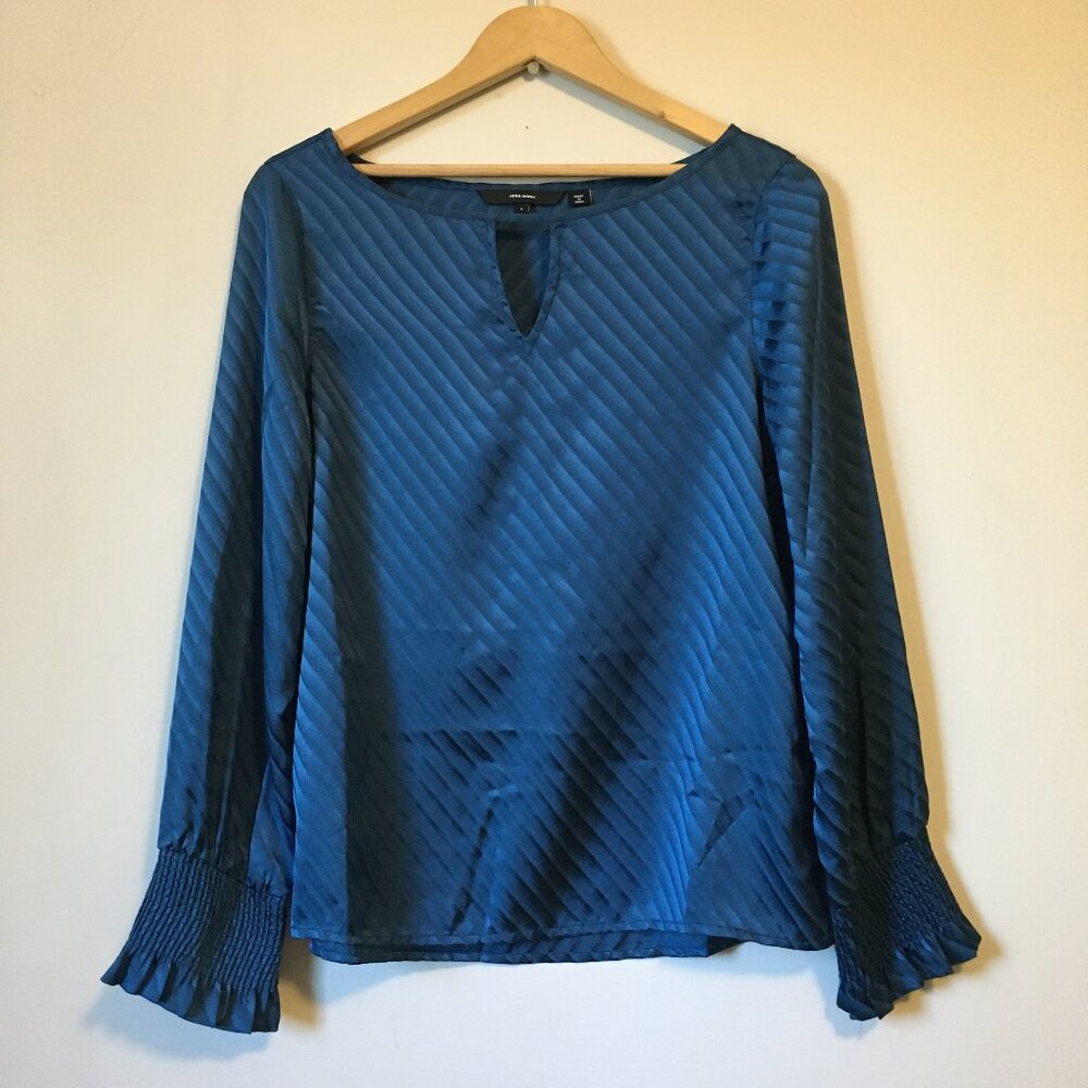 Vero Moda Electric Blue Disco Satiny Keyhole Blouse S Retro 70s